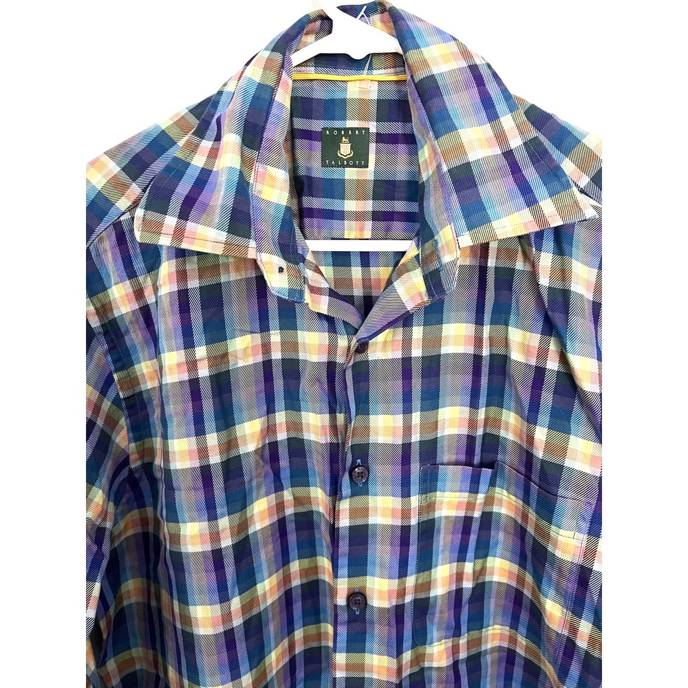 Robert Talbott Shirt Mens Medium Multicolor Plaid Button Down Long Sleeve Casual